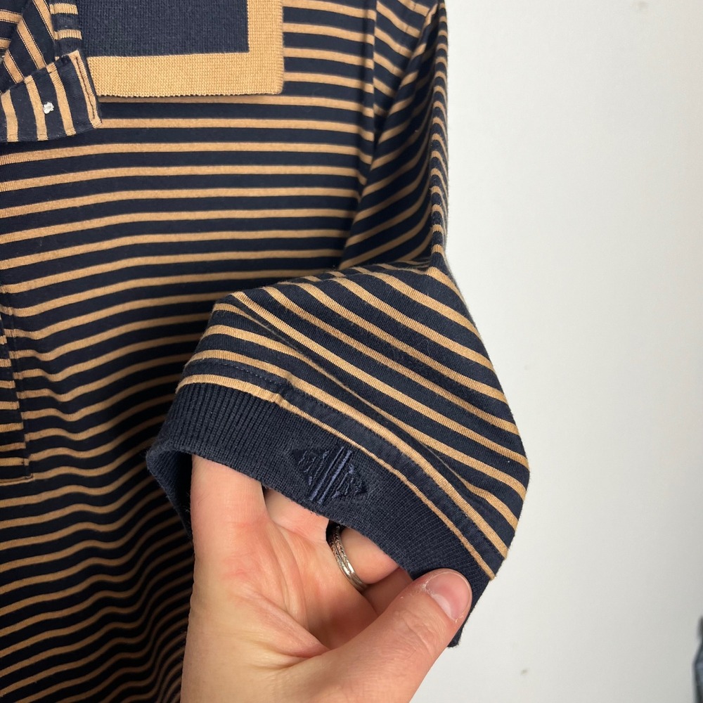 Joey Rodolfo Resort‎ Two Mens Striped Polo Shirts Set of 2 Tan Blue Cream L VTG - Picture 10 of 13